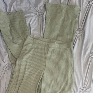 H&M Sage Ribbed Flare Pants